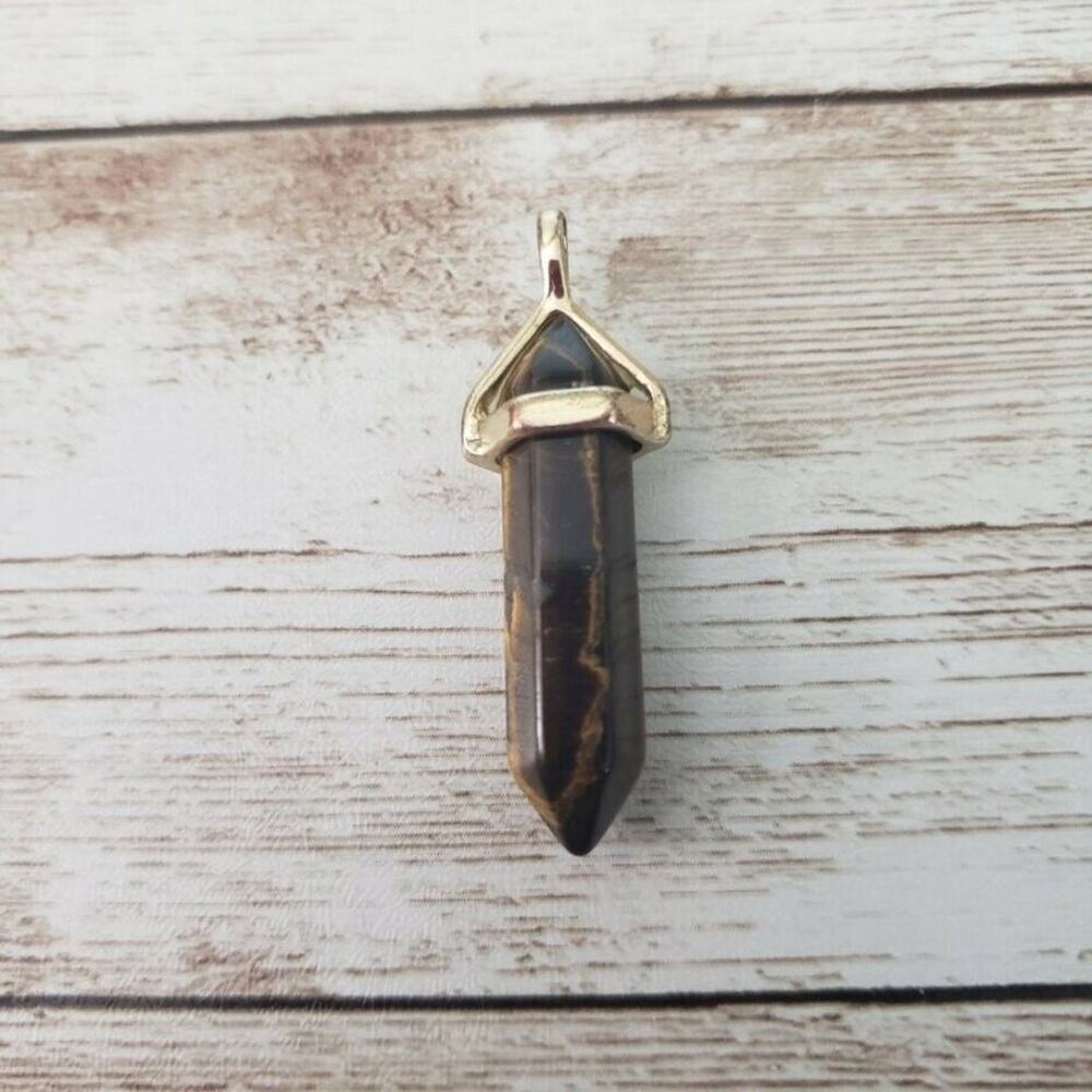 Tigers Eye Dangle Pendant with Gold Tone 1 & 5/8" - No Chain Included